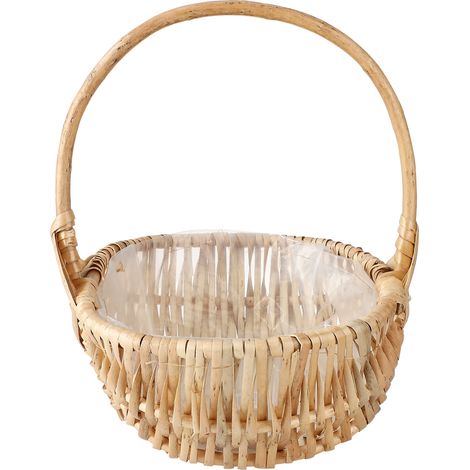 Panier à fleurs portable en rotin tressé imperméable, fait main, style rustique, pour composition florale, panier en osier naturel avec anse, idéal bouquet maison. (1/5)