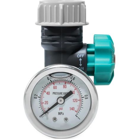 Válvula reguladora de presión de agua ajustable de 3/4 de pulgada con manómetro, adecuada para el riego de invernaderos y jardines exteriores. (1/5)