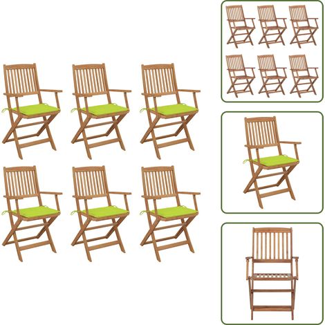 The Living Store Chaises pliables de jardin lot de 6 avec coussins Bois d'acacia - Chaise pliante (1/5)