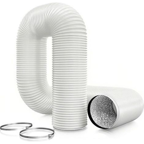 ø150mm (Blanc) Tuyau d'évacuation d'air 6m, tuyau flexible en PVC et aluminium, tuyau d'évacuation avec 2 colliers de serrage en acier inoxydable pour climatiseur mobile, sèche-linge, hotte (1/4)