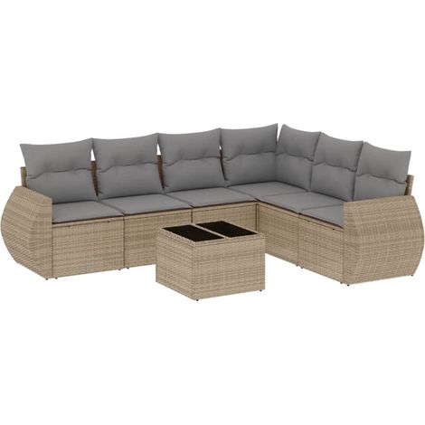 vidaXL Set Divani da Giardino 7 pz con Cuscini Beige in Polyrattan (1/5)