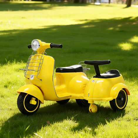 Moto Électrique Enfant Vespa Scooter avec Sidecar HOMEMiYN – 2 Places, dès 3 Ans, Jaune
