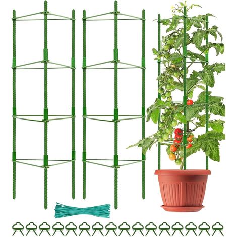 2 x Garden Tomato Cages, 160 cm Adjustable Plant Support Frame Trellis for Vertical Climbing Plant Vegetables Flower Fruit Vine – with 60 Twisted Ties, 20 Clips (1/5)