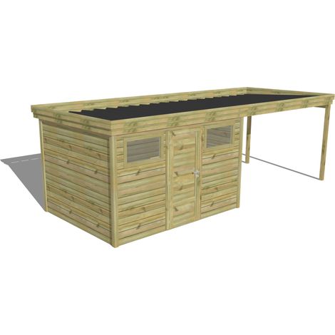 ABRI DE JARDIN bois Pin autoclave 27mm - 6,94x2,64m / 18,3m2 - Bac acier - Abri Français (1/5)