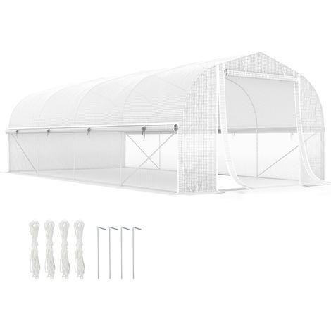 Outsunny invernadero de exterior 6x3x2 m con 8 ventanas cubierta de PE anti-UV y puerta enrollable con cremallera paredes laterales con malla blanco (1/5)
