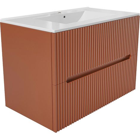 Meuble de salle de bain suspendu avec vasque à encastrer - Strié terracotta - 80 cm - PAVANI
