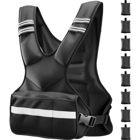 Gilet lesté réglable 18,3 kg, forme X confortable, 8 packs de poids, bande réfléchissante, pour homme et femme, entraînement force, course, jogging. (1/5)