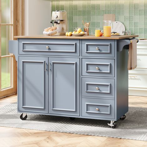 Îlot de cuisine 110x45x92 cm bleu clair en MDF avec plateau rabattable (1/5)