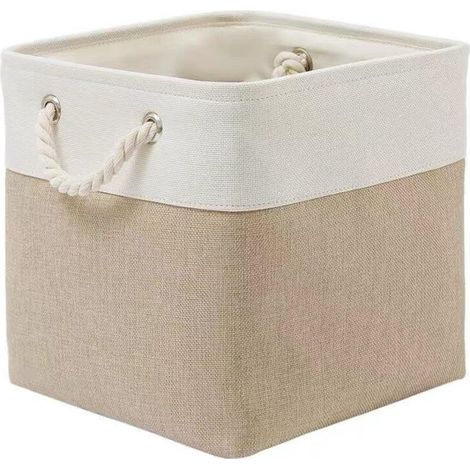 Bac de rangement cubique 28 x 28 cm, 1 grand bac de rangement pliable en tissu avec cordes, cubes de rangement pliables pour la maison, le bureau, le placard, les vêtements, les jouets, Kaki (1/5)