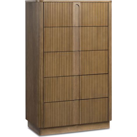 Teamson Home 5-Drawer Chest of Drawers with Push-Open Design, Recessed Channel Detail and Bedroom Storage, Tan Finish (1/5)