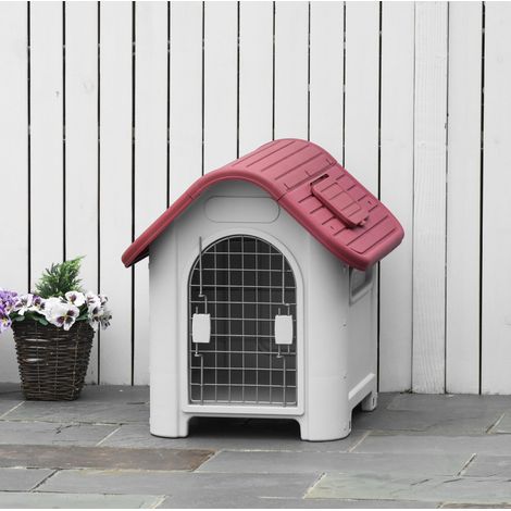 Caseta para perro exterior impermeable con tragaluz y puerta, roja, 59x75x66 cm, OKWISH (1/5)