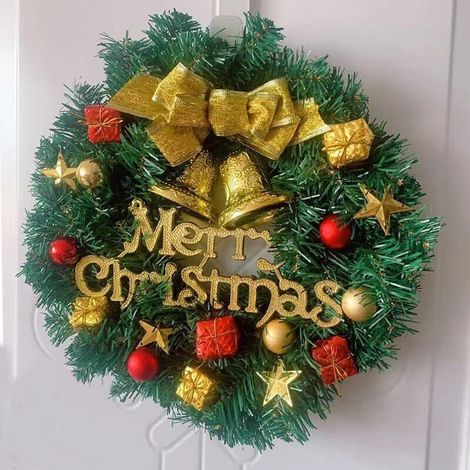 Christmas wreath Advent wreath for exterior and interior doors for Christmas decoration Gold 30cm (1/4)