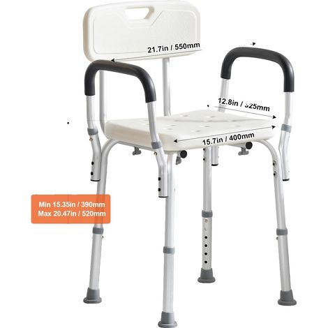 Silla de ducha, altura ajustable, diseño antideslizante, 15,35-20,47 pulgadas (1/2)