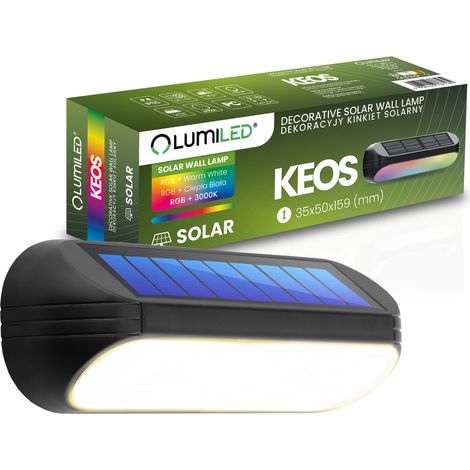 Lámpara LED solar para jardín, aplique de pared, fachada, 3000K + RGB KEOS LUMILED