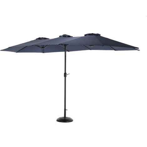 Double parasol rectangulaire extérieur 4,5m, manivelle, bleu marine (pied non inclus)