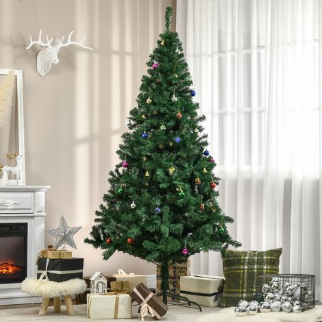 Árbol de Navidad Artificial 210 cm con 1036 Ramas Adornos Piñas Decoración Navideña para Interiores Verde (1/5)