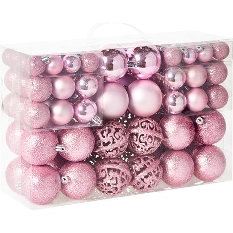 Conjunto de 100 bolas de plástico para colgar en el árbol de Navidad adornos navideños estilo tradicional moderno brillante y mate rosa Vanern