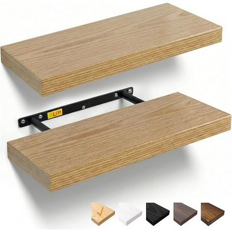 Wooden Floating Wall Shelves with Invisible Brackets for Bathroom, Bedroom, Office, Living Room, Kitchen (Oak, 40 x 23.5 x 3.8cm)