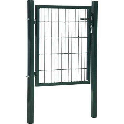 Portail de jardin, porte de jardin, portillon de clôture, portillon de cour en acier avec poignée, serrure et clés, 97 x 150 cm, vert