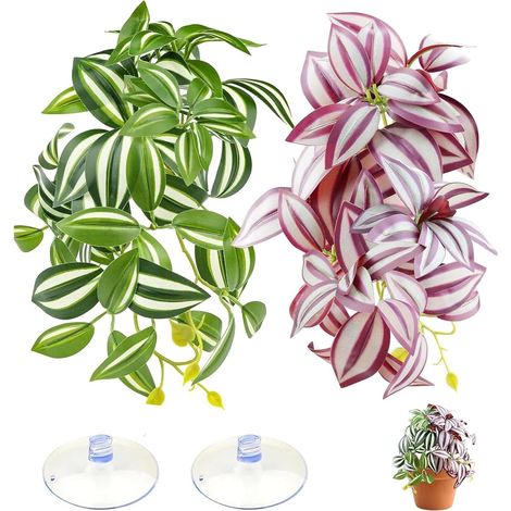 Reptile Plants Artificial Hanging Plants with Suction Cups, Habitat Decor Plastic Vines Decorations Vivarium Decoration for Crested Gecko Tank Accessories, 3D Printed Life-like Leaves Greenery (1/5)