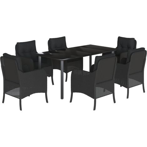 Maison Exclusive - 7-tlg. Garten-Essgruppe mit Kissen Schwarz Pol