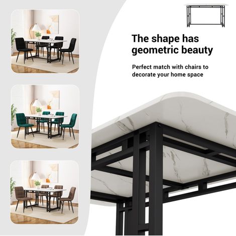 140x80cm Leichter Luxus Esstisch,(1-St), Gestell aus Metall Rechteckiger Esstisch aus Moderner Küchentisch mit Metallbeinen für Esszimmer Wohnzimmer,Schwarze Tischbeine (1/5)