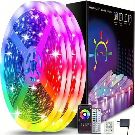 Bande lumineuse LED de 30 m (15 m x 2), éclairage LED Bluetooth pour chambre à coucher, guirlande lumineuse LED décorative pour bureau et chambre à coucher (1/5)