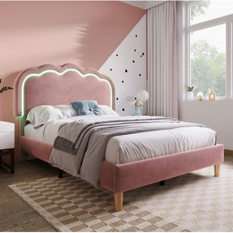 MEUBLIV Bett 90x200 cm Rosa – gepolstertes Gestell mit verstellbarem LED-Kopfteil (1/5)