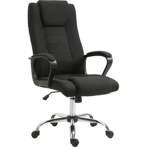 Chaise de bureau ergonomique avec accoudoirs, chaise pivotante réglable en hauteur aspect lin, chaise de ordinateur rembourrée, noire (1/5)