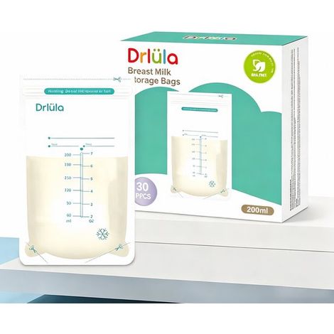 Lot de 30 sachets de conservation de lait maternel – 200 ml – Double fermeture éclair – Bec verseur – Résistants à la congélation – Jetables (1/5)