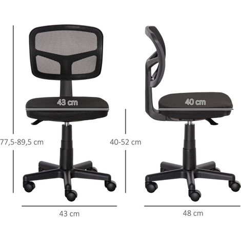 Sedia da ufficio ergonomica, regolabile in altezza, senza braccioli, nera DESVIAE (1/4)