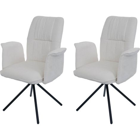 [NEUWERTIG] 2er-Set Esszimmerstuhl HHG-433, drehbar Armlehne Auto-Return, Stoff/Textil Chenille (340g/m²) Öko-Tex creme (1/5)