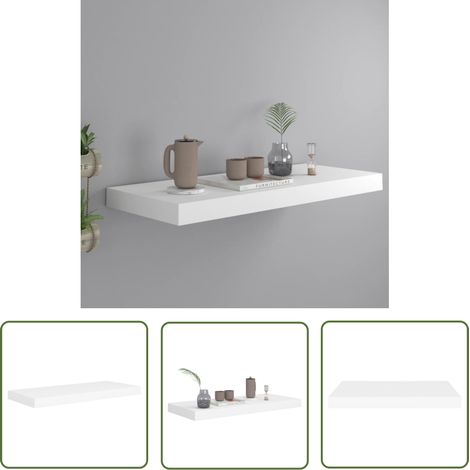 The Living Store Étagère murale flottante blanc 60x23,5x3,8 cm MDF - Étagère Murale - Étagère Flottante - Décoration Murale - Rangement Mural - Meuble Design (1/5)