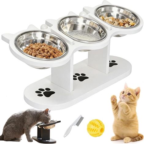 Non-Slip Elevated Pet Feeder with 3 Bowls, Cat Bowls with Stand Tilted, Elevated Cats Bowls, Pet Feeding Station for Dogs & Cats – Ideal for Pets of and Breeds (C)