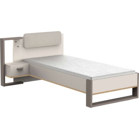 Pack Cama Juvenil con Mesita Camillia 90x200 cm en Roble Vicenza, Gris y Arcilla, Fabricada en Melamina (1/5)