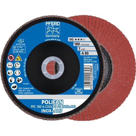 PFERD TOOLS POLIFAN Fächerscheibe PFC 180x22,23 mm konisch A-COOL 80 SG INOX+ALU Edelstahl/Alu