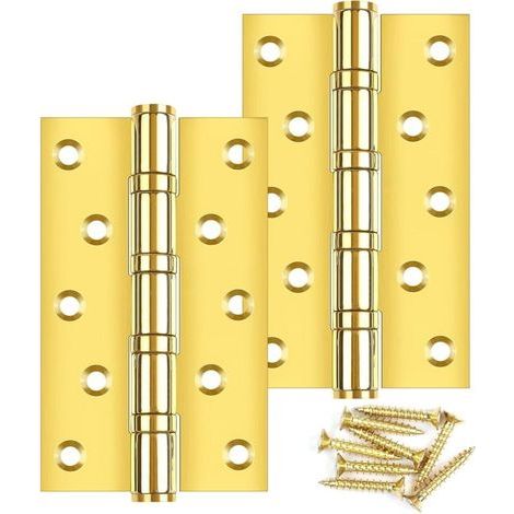 Set of 2 folding door hinges 125 × 75 × 3 mm Gold stainless steel ball bearing hinges with 10 holes Set of screws and hinges for solid doors (1/5)