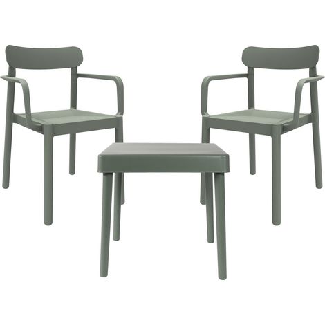 Set 2+1 fauteuils-table intérieur, extérieur gris verdâtre ALBA-ELBA garbar (1/5)