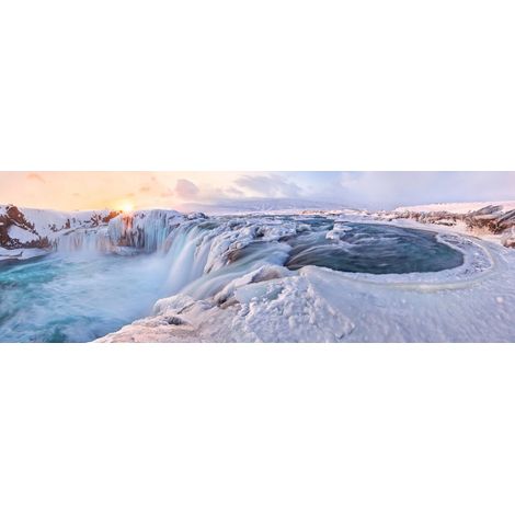 Tableau sur toile cascade et neige 30x97 cm - Impression sur Toile Murale Décorative - Image imprimée en HD sur Toile - Toile sur Châssis en Bois FSC - Fabriqué en France