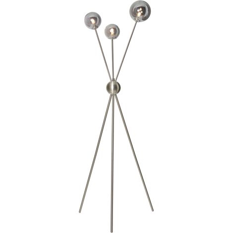 Litecraft Tripod Floor Lamp 3 Light With Smoke Glass Ball Shades - Satin Nickel (1/5)