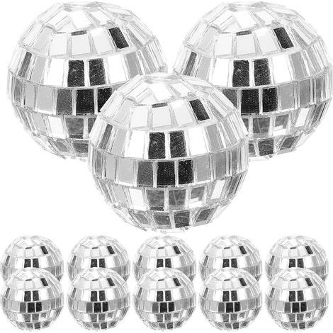 12 boules disco argentées à suspendre, en verre miroir.-3.00X3.00X3.00CM-Silver (1/4)