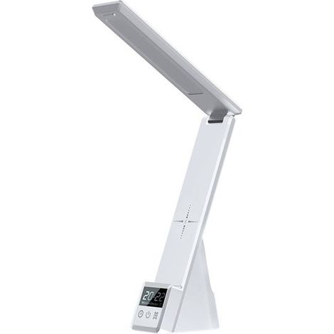 Multifunktionale, faltbare Schreibtischlampe mit kabelloser Ladefunktion, Wecker und intelligenter Zeitanzeige.