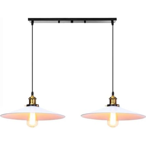 U-Do 2 Têtes Lustre Suspension Luminaire en Métal Blanc 36cm Lampe de Plafonde Ajustable design Vintage pour Chambre Salon (1/4)