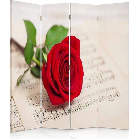Paravent Rose Élégant 4 Volets, Décoration Romantique - 145 x 150 cm - 2 faces R° V° + rotation 360°