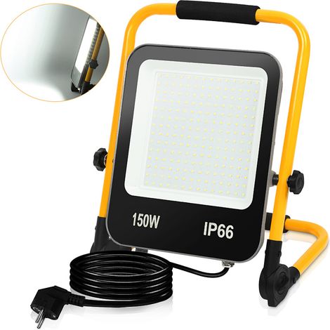 Jiubiaz Foco LED de obra Lámpara de trabajo, Proyector LED 150W 13000LM, 6000K Blanco frío Lámpara de exposición Foco, IP66 Impermeable, Cable 3M