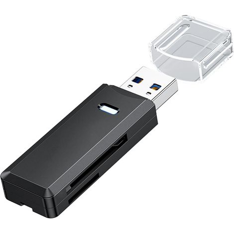 Applicable Adaptateur lecteur de carte USB 3.0, lecteur de carte SD haute vitesse 2 en 1, prend en charge SD/Micro SD/TF/SDHC/SDXC/MMC, adaptateur de carte mémoire externe noir compatible avec Windows (1/4)