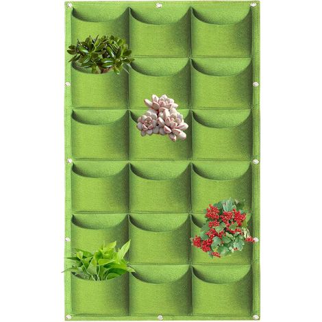 Hängende Pflanzenaufbewahrungsbeutel, 18 Taschen, vertikale Wandaufbewahrungsbeutel, vertikale grüne Blumenbehälter für den Außen- und Innenbereich, Pflanzenaufbewahrungsbeutel (grün).