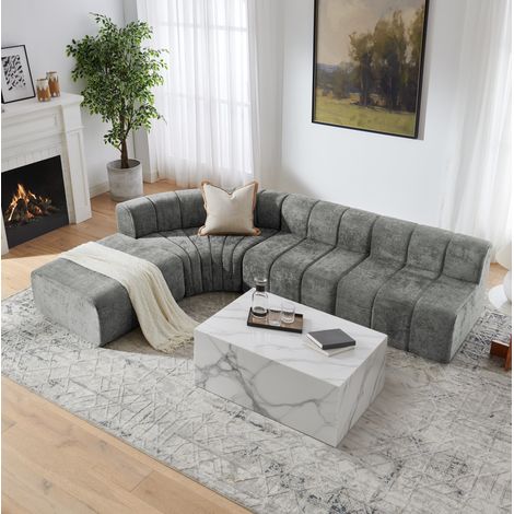CHICFURN Sofá rinconero modular 283 x 198 x 64,7 cm chenilla gris 4 plazas (1/5)