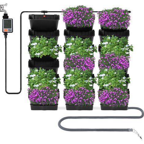 Pot de plantation mural avec arrosage automatique, jardinière verticale 18 pots, sacs de fleurs suspendus d'extérieur, pour balcon terrasse jardin (1/5)