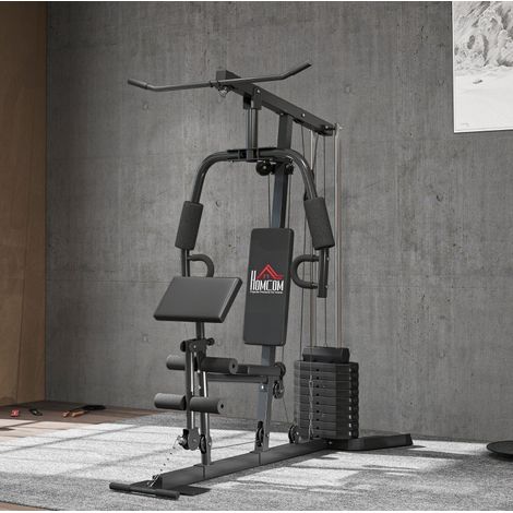 Estación de musculación con bloque de pesas de 45 kg, acero, negro OKMYHOME (1/5)